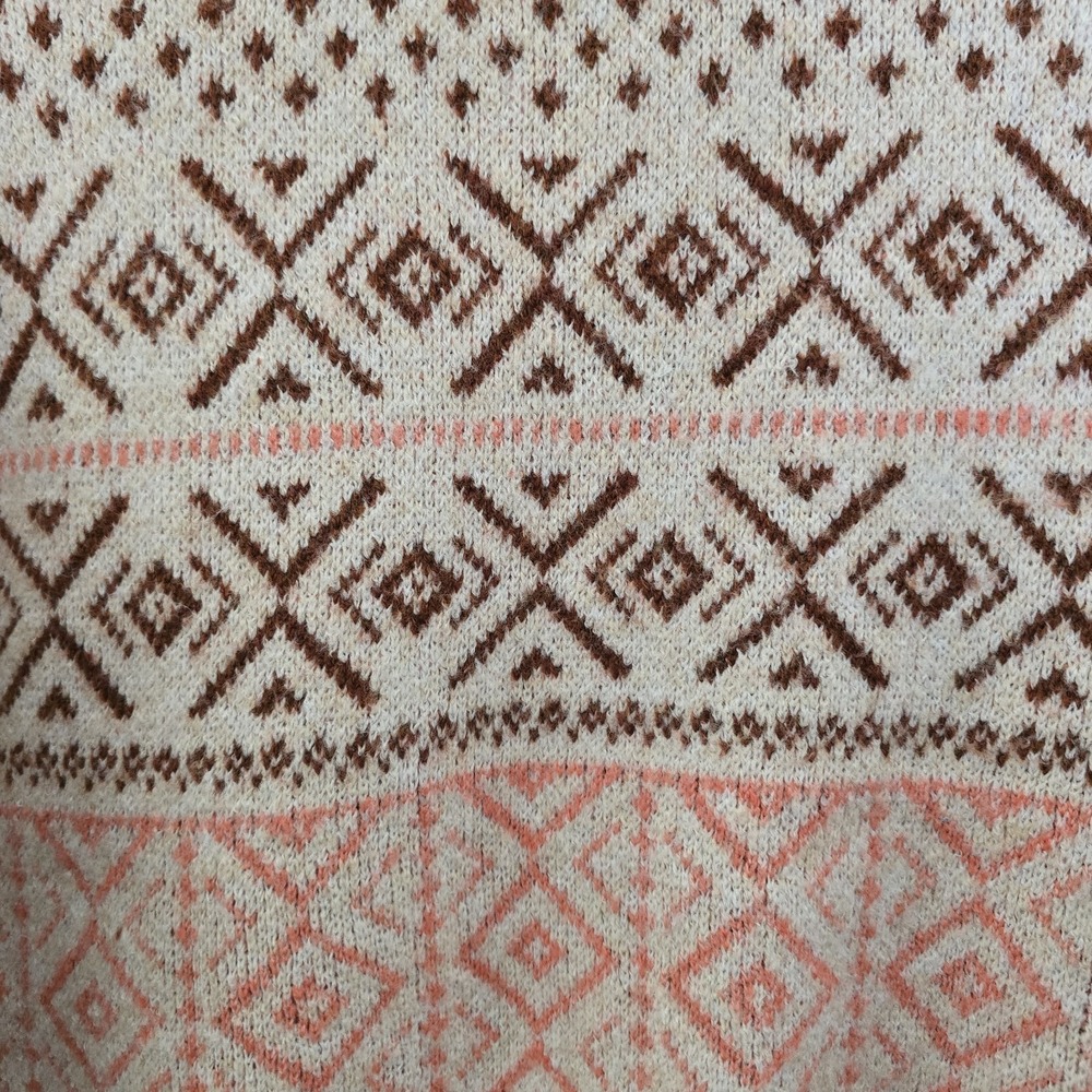 American Eagle Fair Isle Boho Cropped Knit Sweater Brown Ivory Women's XS - Picture 3 of 6